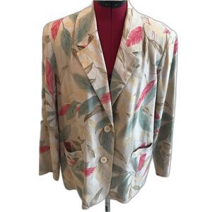 Alfred Dunner Blazer Women's Size 12 Floral Linen Blend Long Sleeves One-button